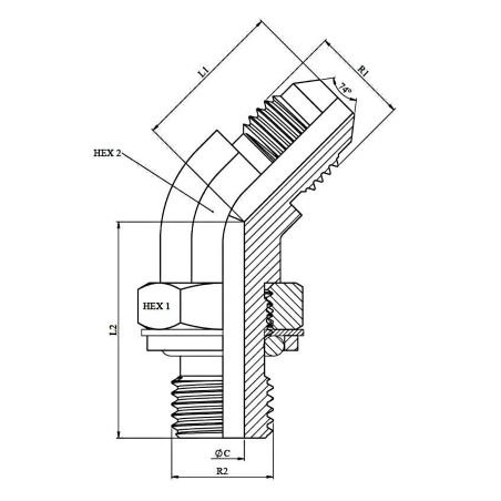 Coude Orientable 45º - MJ/MG - MJ 9/16 - 1/4" MG OR