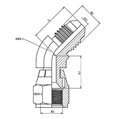 Coude égaux 45º - MJ/FJ - 3/4 JIC