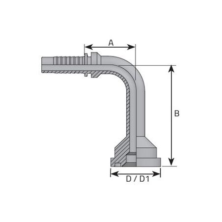 Embout à bride 90° long - 6000 PSI -  1" DN  48 - Ø Int. tuyau 25 mm - 1" - B 120 mm