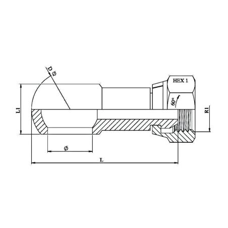 banjo Ø 1/2 BSP (21 mm) hydraulique prolongé filetage F. tournante 1/2 FBSP