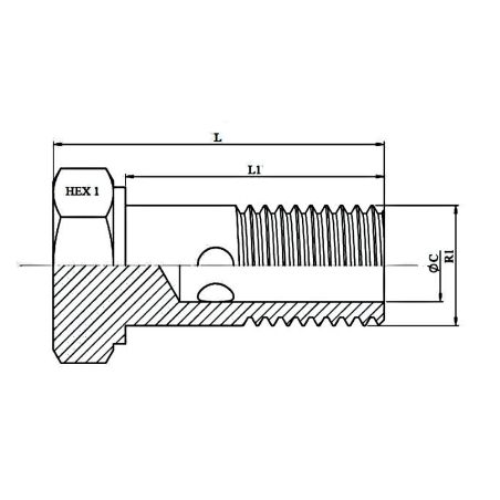 vis Ø M26x150 creuse simple hydraulique pour banjo Ø 26