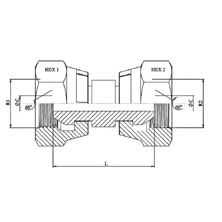 Adapteur Femelle - Femelle - Ecrou tournant - BSP 60º - 1/2" FBSP - 1/2" FBSP