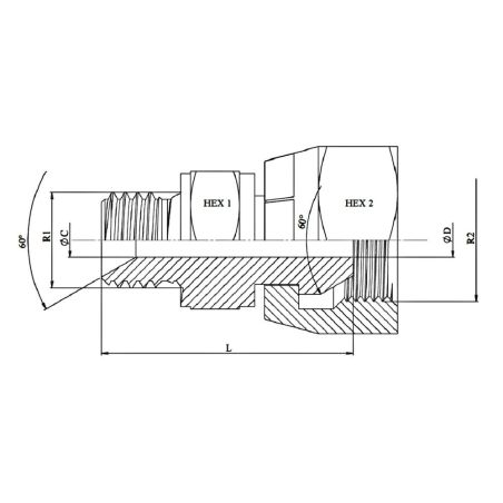 Réducteur Male - Femelle tournante BSP 60º - 1" MBSP - 3/4" FBSP