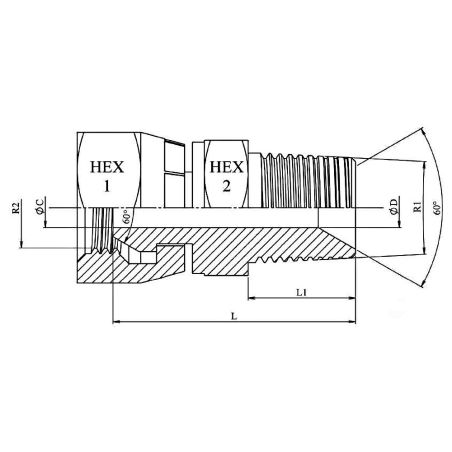 adapteur male - femelle tournante FBSP (60º) - 1" MC - 1" FBSP