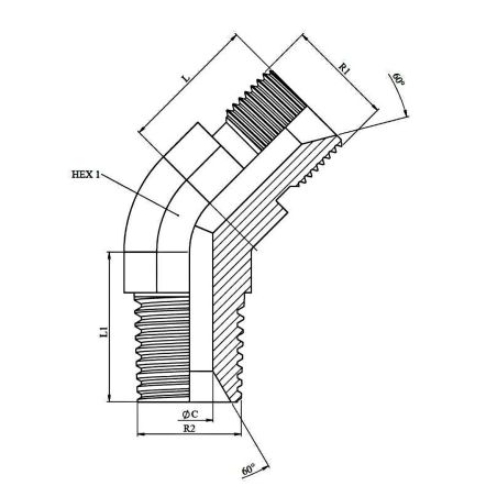 Coude 45º - Male MBSP (60º) - MNPT (60º) - 3/8" MBSP - 3/8" NPT