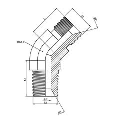 Coude 45º - Male MBSP (60º) - MNPT (60º) - 1/2" MBSP - 1/2" NPT