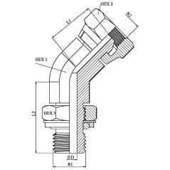Coude 45º - Male orientable MG OR - fem.tour. FBSP 60º -1" MG OR - 1" FBSP
