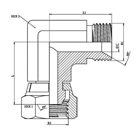 Coude 90º - Male - femelle tournante FBSPt -forgé - 1/4" MBSP - 1/4" FBSP