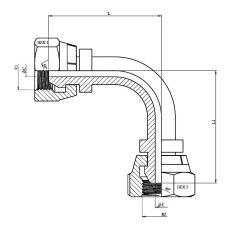 Coude tube 90º -Femelle tournante- Femelle tournante FBSP(60º) - 1" 1/4 FBSP - 1" 1/4 FBSP