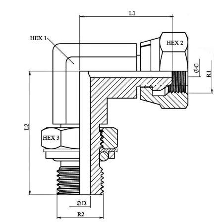 Coude 90º - orientable Male - Femelle orientable (60º) forgé - 3/4" MG OR - 3/4" FBSP