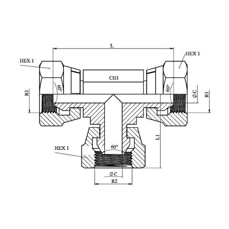 Té Femelle tournante forgé - 3/4" FBSP - 3/4" FBSP - 3/4" FBSP