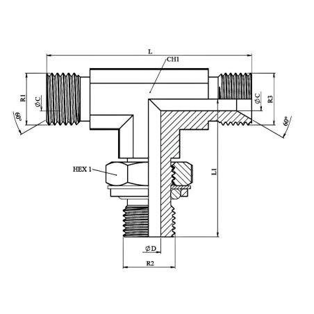 Té égal Male - Male OR - Male forgé -3/8" MBSP - 3/8" MG OR - 3/8" MBSP -
