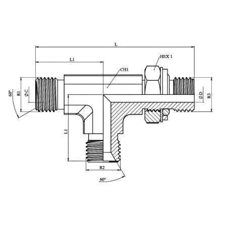 Té égal Male - Male - Male Orientable forgé -1" MBSP - 1" MBSP - 3/4" MG OR