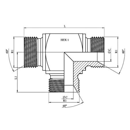 Té Male BSP - Bloc - 3/4" MBSP - 3/4" MBSP - 3/4" MBSP