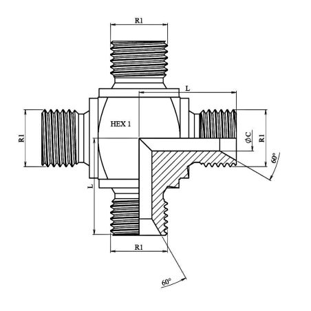 Croix égale male BSP Bloc - 1/4" MBSP x 4