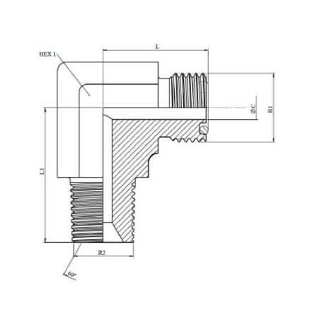 Coude 90º male - ORFS 1"7/16 - NPT 1"