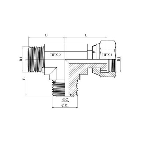 Té ORFS male - male - femelle tournant 1"3/16