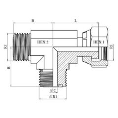 Té ORFS male - male-femelle tournant 1"7/16