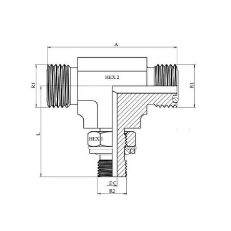 Te male ORFS 9/16 - male BSP 1/4- male ORFS 9/16
